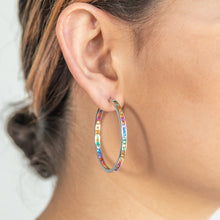 Load image into Gallery viewer, Sterling Silver Multicolour Rainbow Cubic Zirconia 40mm Hoop Earrings