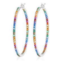 Load image into Gallery viewer, Sterling Silver Multicolour Rainbow Cubic Zirconia 50mm Hoop Earrings