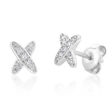 Load image into Gallery viewer, Rhodium Plated Sterling Silver Cubic Zirconia On Cross 7mm Stud Earrings