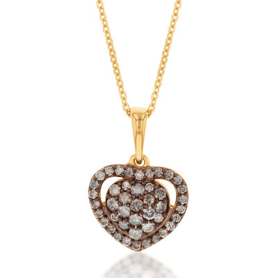 Yellow Gold Plated Silver 1/2 Carat Champagne Diamond Heart Pendant
