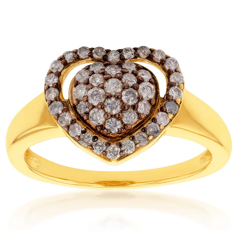 Gold Plated Sterling Silver 1/2 Carat Champagne Diamond Heart Ring
