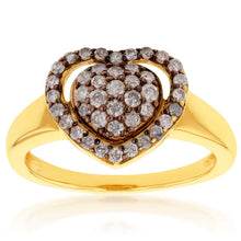 Load image into Gallery viewer, Gold Plated Sterling Silver 1/2 Carat Champagne Diamond Heart Ring