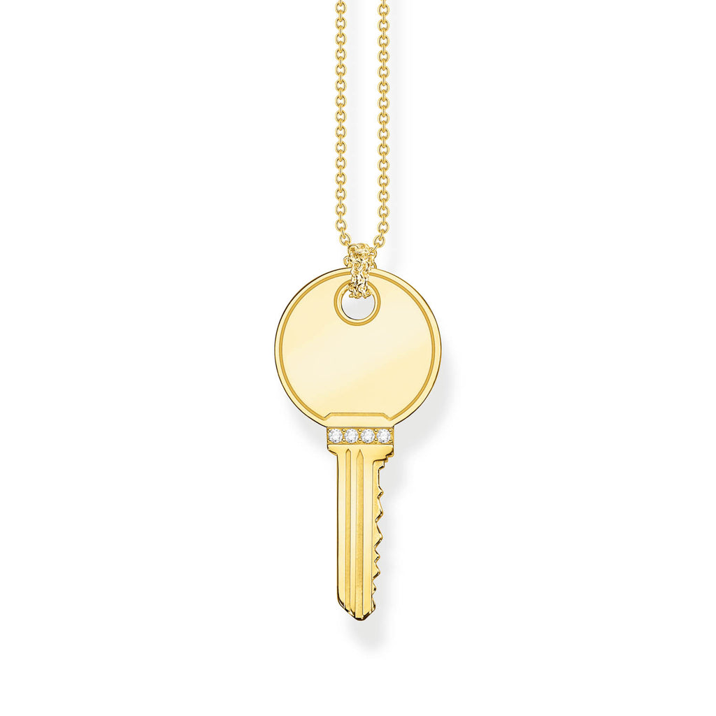 Thomas Sabo Engrav Gold Plated Sterling Silver Round Key CZ on 45-50cm Chain