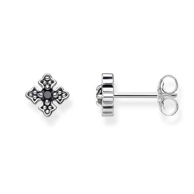 Thomas Sabo Rebel Sterling Silver Royal Black CZ Cross Stud Earrings