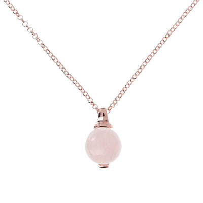 Bronzallure Alba Rose Gold Plated Sterling Silver Rose Quartz 14mm Pendant On Chain