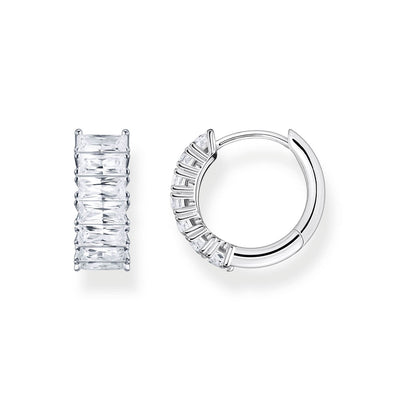 Thomas Sabo Heritage Sterling Silver Wide Baguette CZ Hoop Earrings