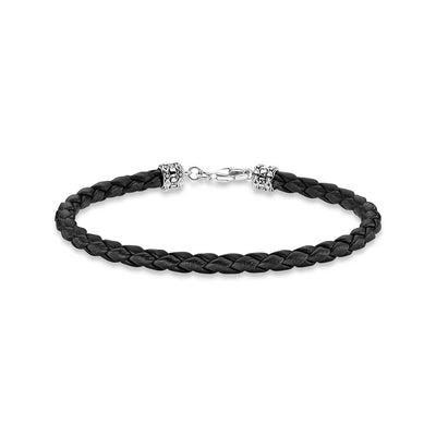 Thomas Sabo Rebel Sterling Silver Black Raided Leather 17cm Bracelet