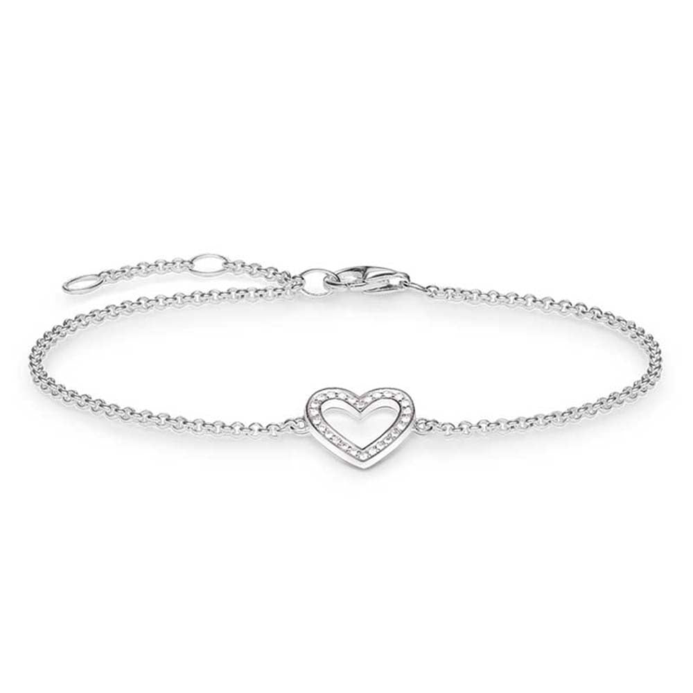 Thomas Sabo Sterling Silver Cut Out Heart CZ 16.5-19.5cm Bracelet