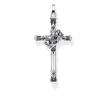 Load image into Gallery viewer, Thomas Sabo Rebel Kingdom Sterling Silver Crowned Cross Black CZ Pendant