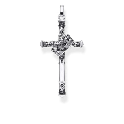 Thomas Sabo Rebel Kingdom Sterling Silver Crowned Cross Black CZ Pendant