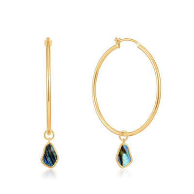 Ania Haie Gold Plated Sterling Silver Tidal Abalone Drop Hoop Earrings