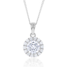 Load image into Gallery viewer, Sterling Silver White Cubic Zirconia Halo 11mm Pendant