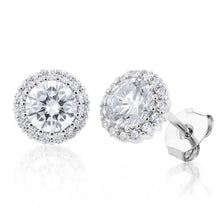 Load image into Gallery viewer, Sterling Silver White Cubic Zirconia Halo 8mm Stud Earrings