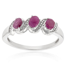 Load image into Gallery viewer, Sterling Silver 0.60ct Natural Ruby 4x3mm Trilogy Ring