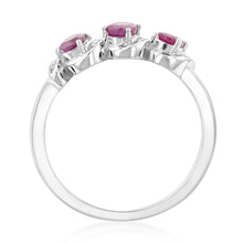 Load image into Gallery viewer, Sterling Silver 0.60ct Natural Ruby 4x3mm Trilogy Ring