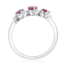 Load image into Gallery viewer, Sterling Silver 0.60ct Natural Ruby 4x3mm Trilogy Ring
