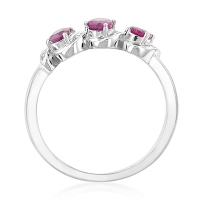 Sterling Silver 0.60ct Natural Ruby 4x3mm Trilogy Ring