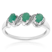 Load image into Gallery viewer, Sterling Silver 0.60ct Natural Emerald Trilogy Ring