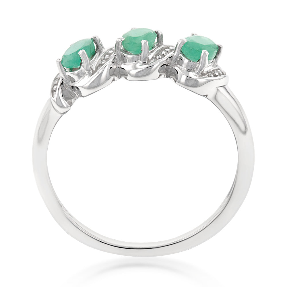 Sterling Silver 0.60ct Natural Emerald Trilogy Ring
