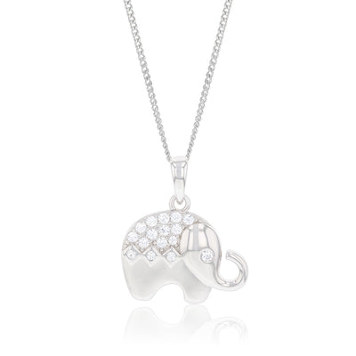 Sterling Silver Cubic Zirconia On Elephant Charm Pendant