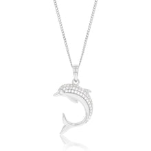 Load image into Gallery viewer, Sterling Silver Cubic Zirconia On Dolphin Charm Pendant