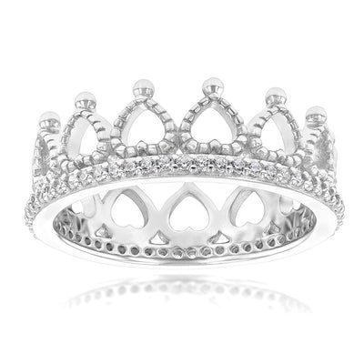 Sterling Silver Cubic Zirconia On Crown Ring