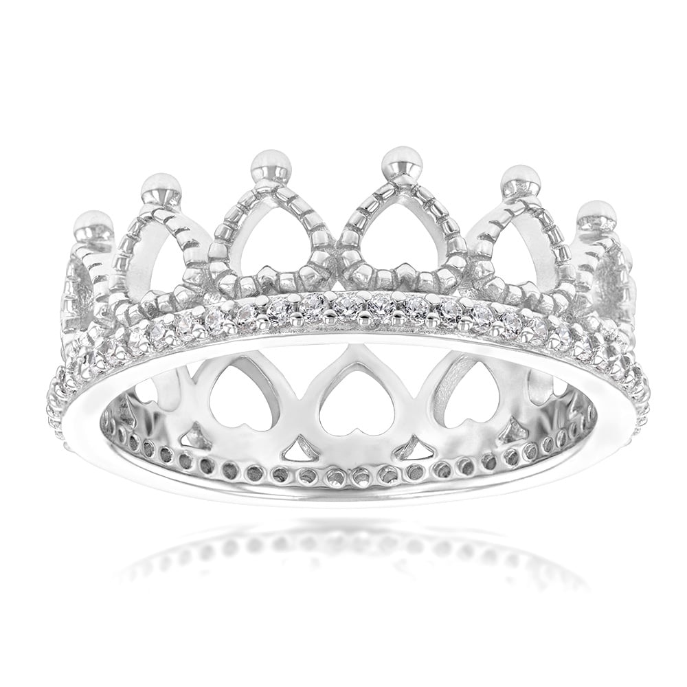 Sterling Silver Cubic Zirconia On Crown Ring