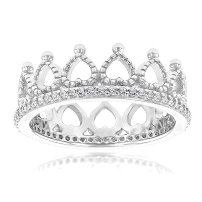 Sterling Silver Cubic Zirconia On Crown Ring