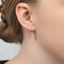 Load image into Gallery viewer, Sterling Silver Cubic Zirconia Enamel Coated Crown Hoop Earrings