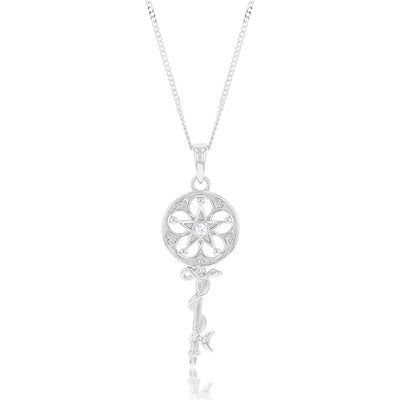 Sterling Silver Ancient Pattern Key With Snake Pendant