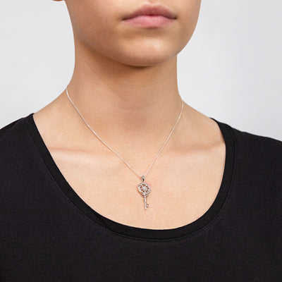 Sterling Silver Ancient Pattern Key With Snake Pendant