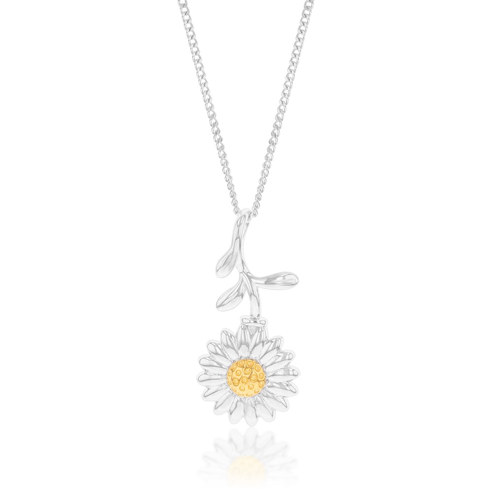 Sterling Silver Sunflower With Stem And Yellow Center Pendant