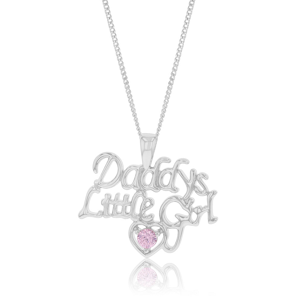 Sterling Silver "Daddys Little Grl" With Pink Stone Pendant