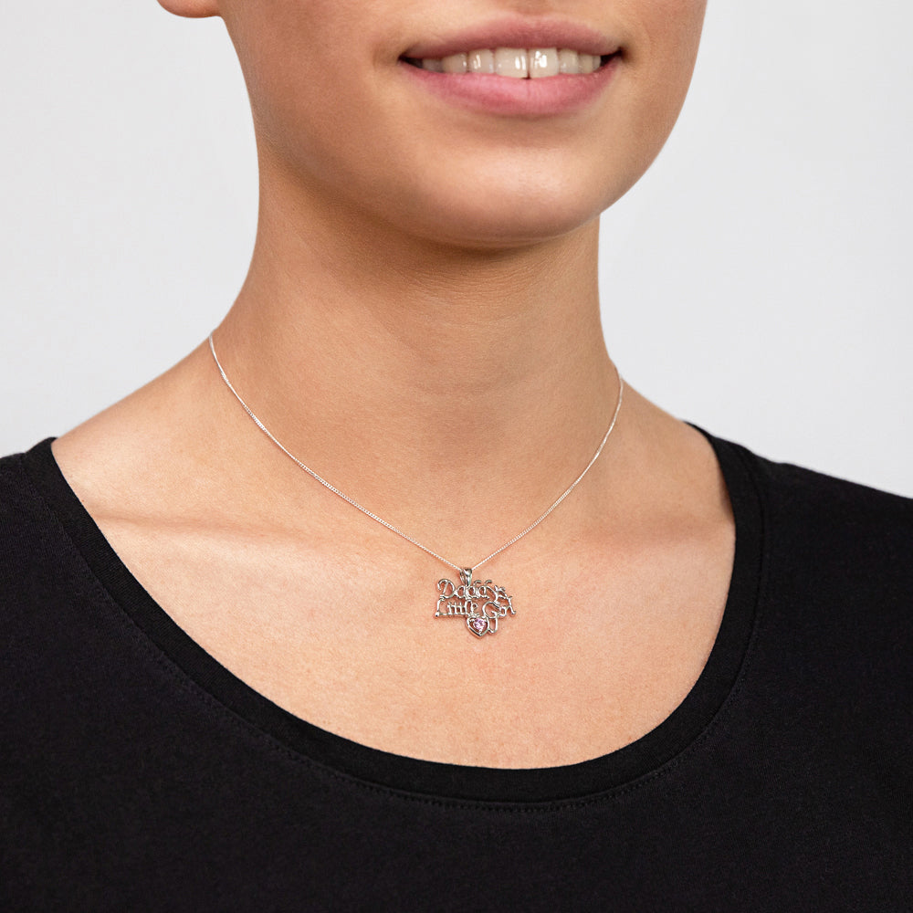 Sterling Silver "Daddys Little Grl" With Pink Stone Pendant