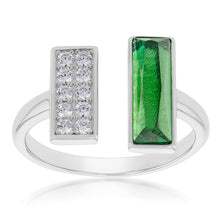 Load image into Gallery viewer, Sterling Silver Cubic Zirconia And Green Enamel Open Ring