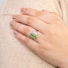 Load image into Gallery viewer, Sterling Silver Cubic Zirconia And Green Enamel Open Ring