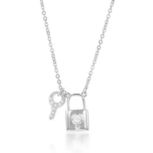 Load image into Gallery viewer, Sterling Silver Cubic Zirconia On Lock And Key Pendant On Chain