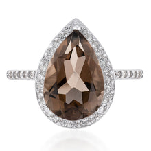 Load image into Gallery viewer, Sterling Silver Smokey Quartz and Zirconia Pear Ring