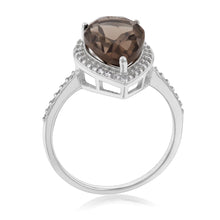 Load image into Gallery viewer, Sterling Silver Smokey Quartz and Zirconia Pear Ring