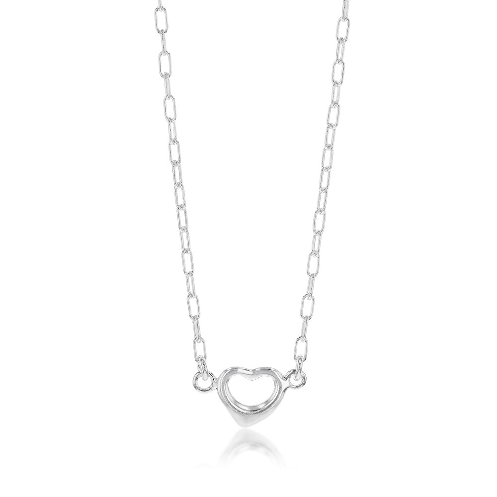 Sterling Silver Open Heart Pendant On 45cm Fancy Chain