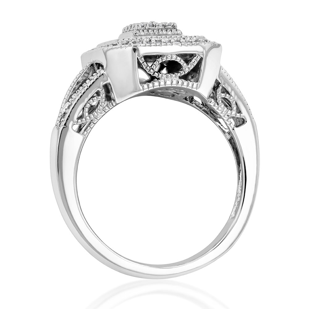 Silver 1/3 Carat Diamond Cushion Cluster Ring