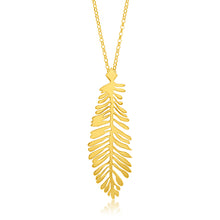 Load image into Gallery viewer, Yellow Gold Plated Sterling Silver Verticle Feather pendant On 45cm Chain