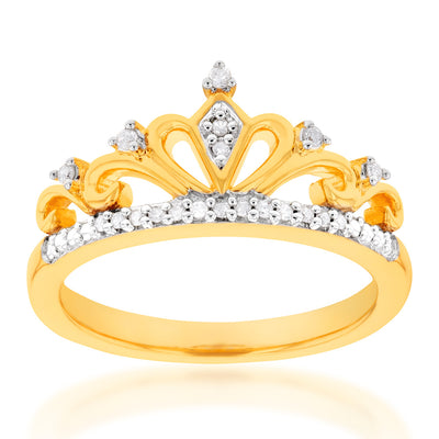 Gold Plated Sterling Silver 0.10 Carat Diamond Crown Ring
