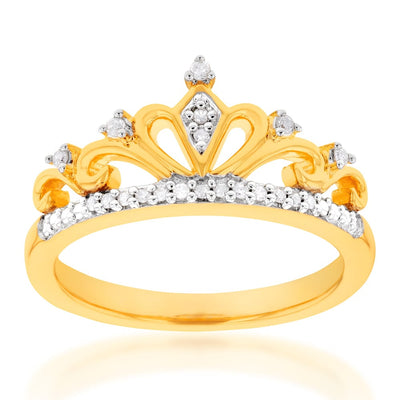 Gold Plated Sterling Silver 0.10 Carat Diamond Crown Ring