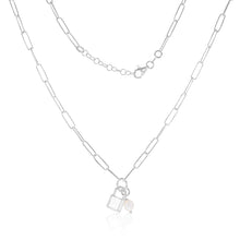 Load image into Gallery viewer, Sterling Silver Lock &amp; Pearl Pendant On 45cm Paperclip Chain