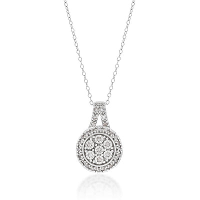 Silver 0.10 Carat Diamond Round Cluster Pendant