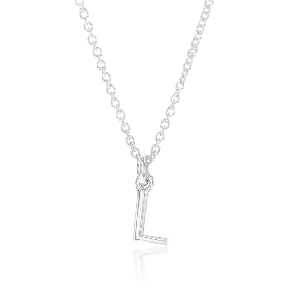 Sterling Silver Initial Letter "L" Pendant On 45cm Chain