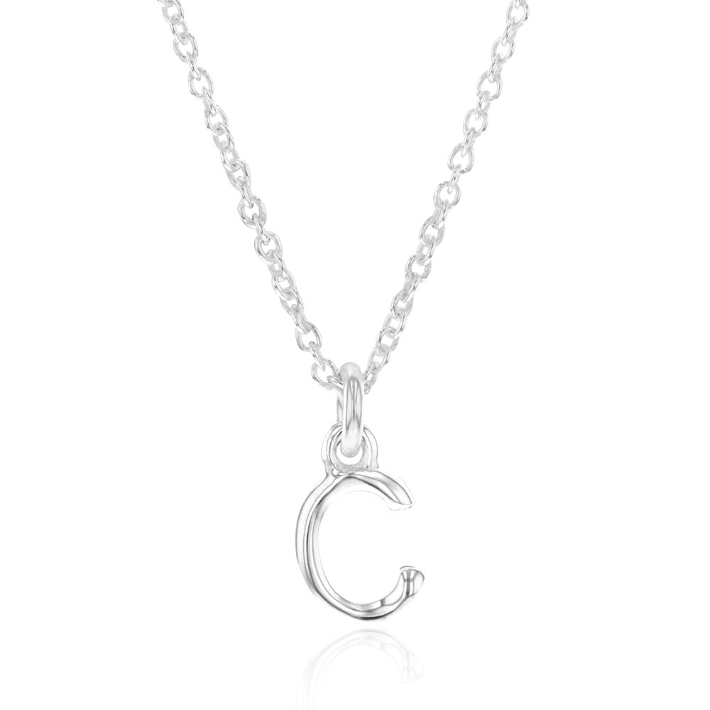Sterling Silver Initial Letter "C" Pendant On 45cm Chain
