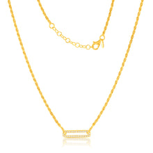 Load image into Gallery viewer, Yellow Gold Plated Sterling Silver CZ On Open Rectangle Pendant On 45cm Chain