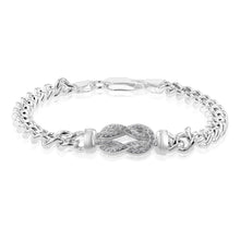 Load image into Gallery viewer, Sterling Silver Cubic Zirconia On Knot Curb 19cm Bracelet